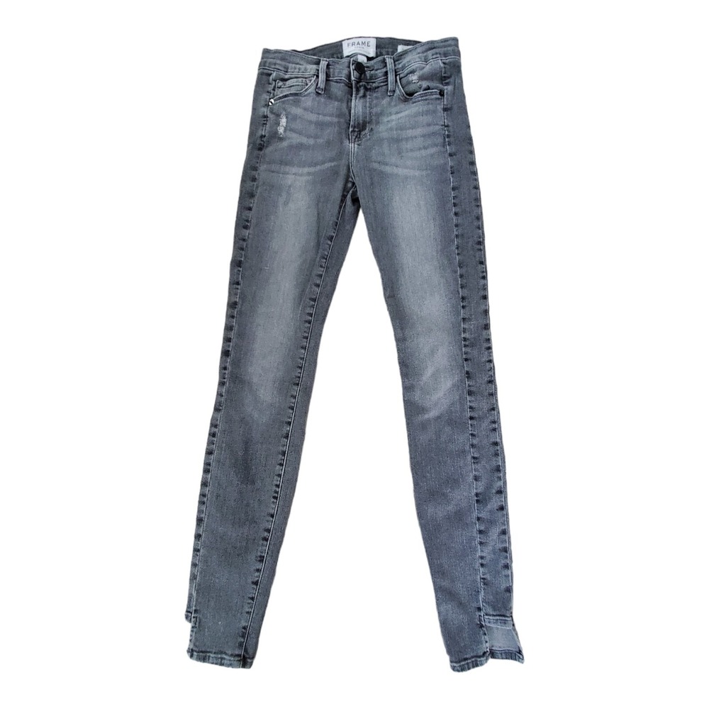 FRAME Denim Le Skinny de Jeanne Highline Size 24 Gray Jeans Square Hem Cut Out